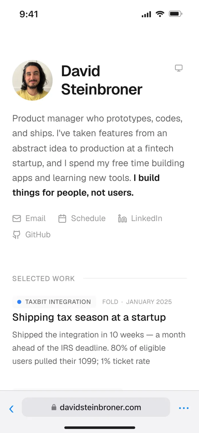Portfolio on a phone